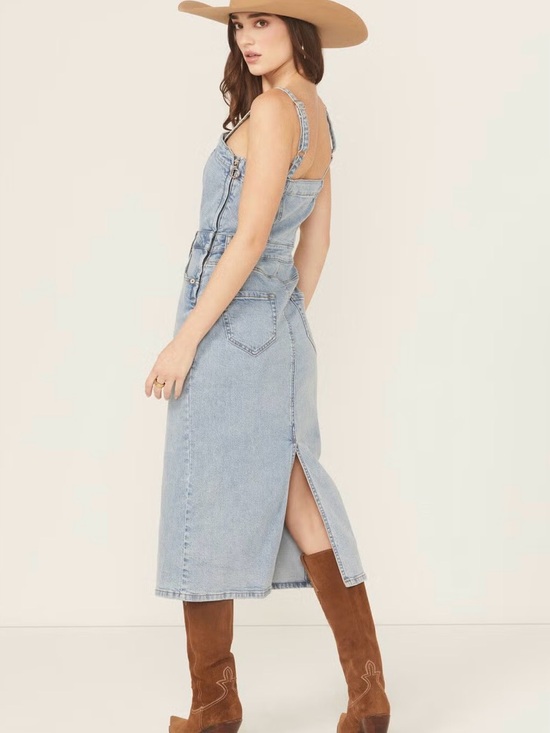 Denim - Light Wash Denim Overall Midi Skirt - Women Jeans